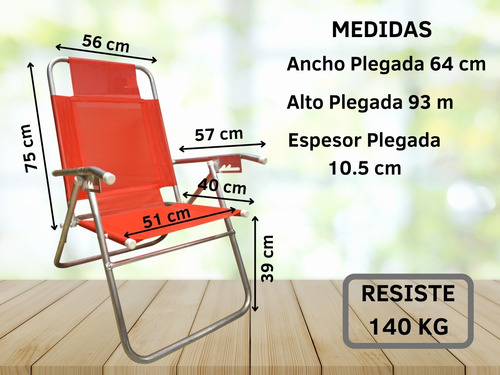 Imagen 3 de 10 de Reposera Aluminio Reforzada Super Ancha 5 Pos - Disentino®