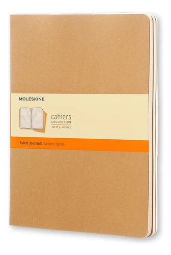 Set 3 Libretas Moleskine Extra Grande Cahier Kraft Hoja Raya