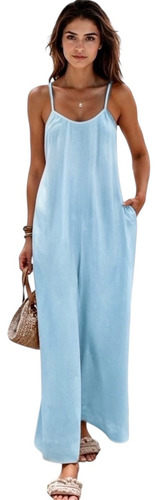 Jumpsuit Holgado Tirantes Finos Escote V Y Pierna Amplia #1 Azul Claro G
