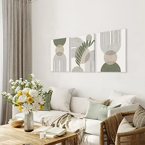 Conjunto De Arte De Pared Boho Verde Salvia, Minimalista Geo