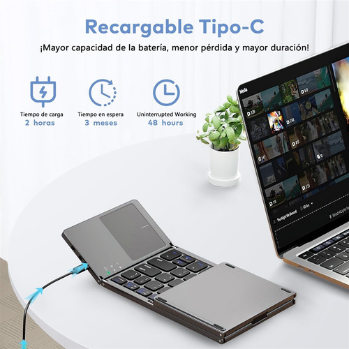 Teclado Bluetooth Plegable Con Touchpad Para Ios, Android