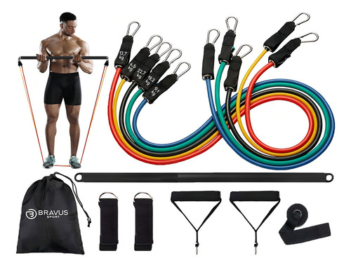 Elástico Extensor Tubing Pro 11 Peças E Barra De Exercícios