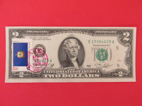 Billete Estados Unidos  2 Dolares 200 Años 1976  Escaso 