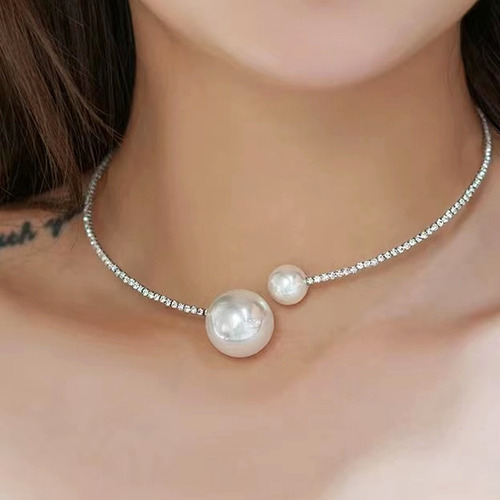Collar Simple De Perlas Con Diamantes De Imitación Para Muje