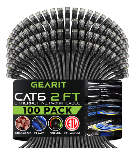 Gearit Paquete De 100 Cables Ethernet Cat 6 Cat6 Snagless P.