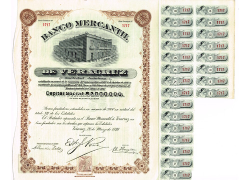 Bono Fundador Del Banco Mercantil De Veracruz, 1899 En Plata