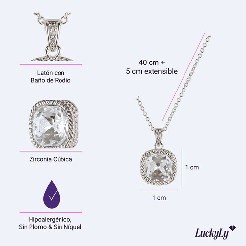 Collar Mujer Oro 14k Plata Zirconia, Mamá Luckyly Color Plateado