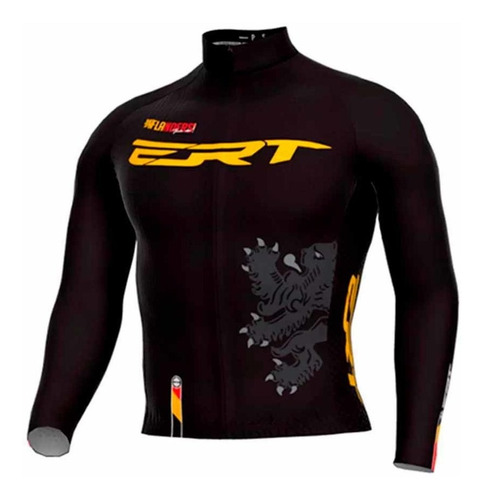 Camisa Manga Longa Ert New Elite Flanders Preta Fit Ciclismo