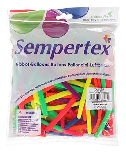 Globo Tubito Figuras Sempertex Colores Neon X 50 Un