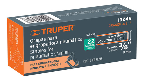 Grapas P/ Engrapadora Neumát Cal 22 5,000 Pzas Truper 13245