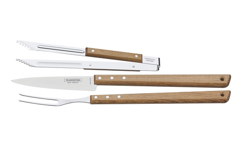 Juego Set Asado Churrasco Tramontina 3 Pz Acero Inox Madera