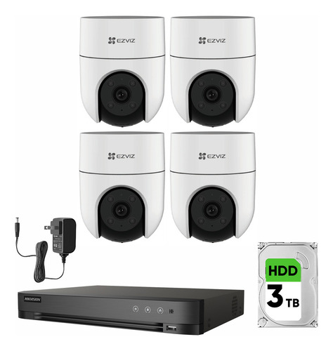 Ezviz Kit Videovigilancia 4 Cámaras Ip Ptz Wifi H8c 2mp + Hdd 3tb + Accesorios - Kit Cctv Kit-h8c-plus-4 Cámaras Inalambricas Audio De Dos Vias Cobertura 360° + Seguimiento Inteligente