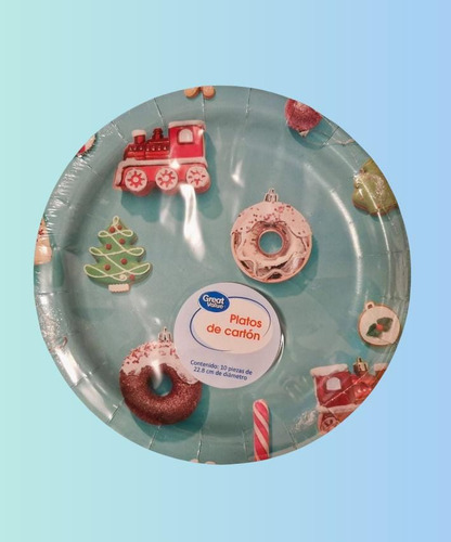 Platos Desechables Navidad Tren Esfera Pino