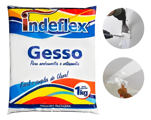 Gesso Em Pó Branco 1kg Secagem Rápida Indeflex
