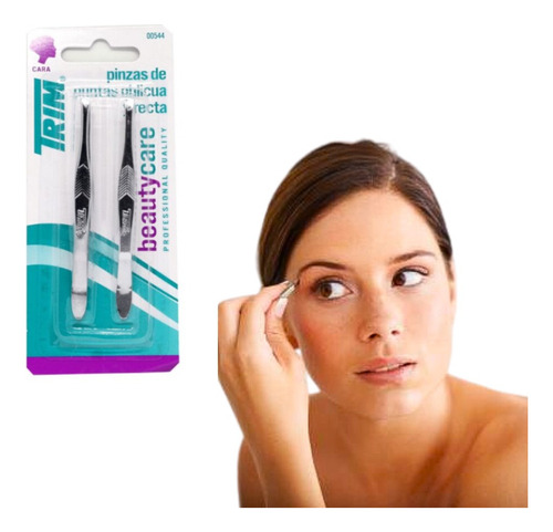 Pack De 2 Pinzas Trim Para Cejas Punta Oblicua Y Recta Plateado Lisa