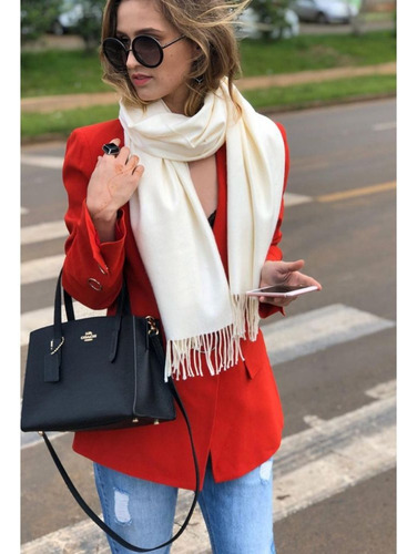Echarpe Xale Pashmina Cachecol Manta Lenço Feminino Inverno Cor Creme Desenho do tecido Liso Tamanho Único
