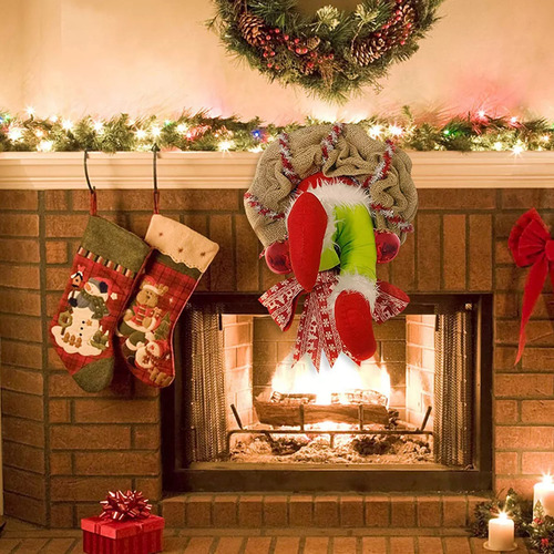 Corona De Felpa Navideña Grinch Para Decoración De Puerta