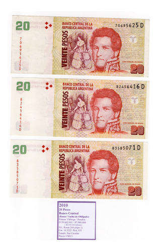 Ltbs008. Billete De 20 Pesos, 2010, Bot 3525 Serie D