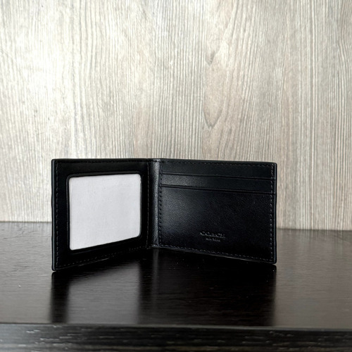 Cartera Coach Con Tarjetero Y Llavero Negro Diseño De La Tela Liso