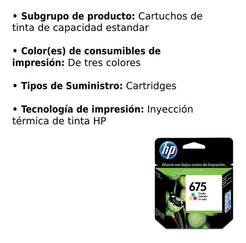 Imagen 2 de 5 de Cartucho De Tinta Hp 675 Tricolor