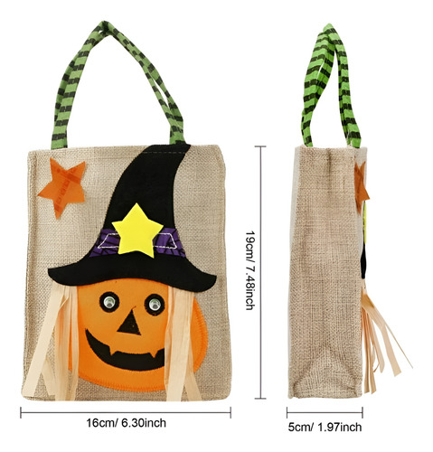 Bolsa Dulces De Lino C/asa Halloween 16x19cms Reusable 12pz Color Combinado