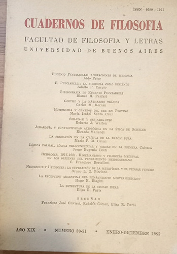 Cuadernos De Filosofía N° 30-31 (1983) - Uba (Usado)