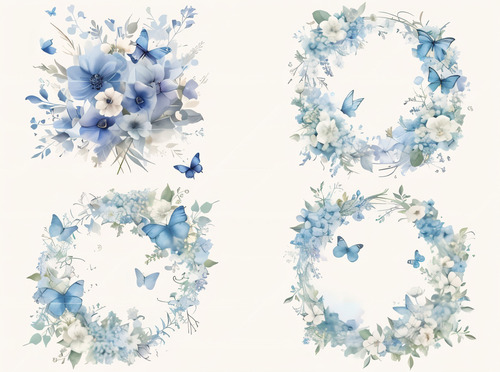 Kit Imagenes Png Clipart Flores Azules Y Marcos Acuarela