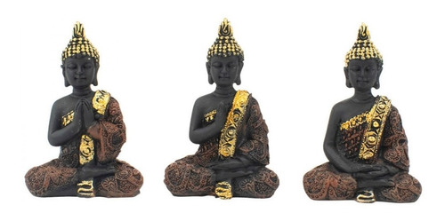 Conjunto Com 3 Budas Monges Sábios Em Resina