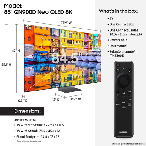Smart Tv Samsung 85 Qled 8k Qn900d 240hz Modelo 2024