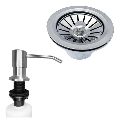 Dosador Escovado Inox 500ml E Valvula Americana 4 1/2 Kit