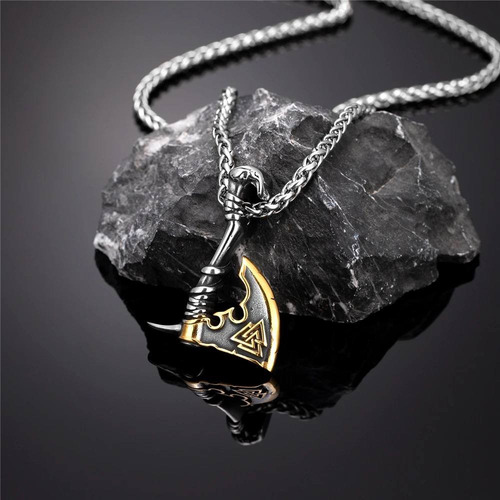 Colar Cordão Machado Vikings Valknut Nórdico Triângulos Odin