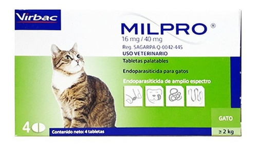 Milpro Cat 16 Mg/40 Mg 4 Tabletas Mayores De 2 Kg