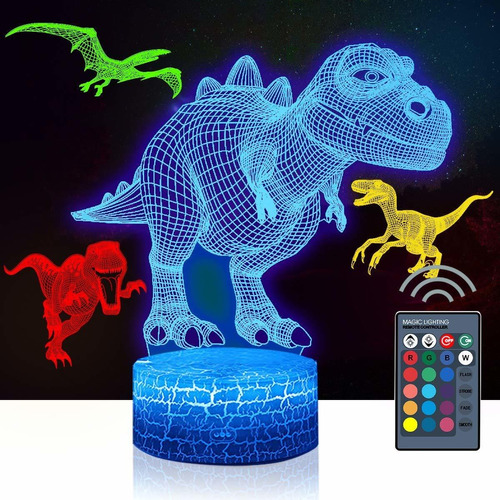 4 Luz Nocturna Dinosaurio 3d Lampara 16 Que Cambian Cr