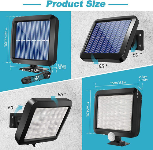 Lámpara Solar De Pared Led Con Cable De 5 M