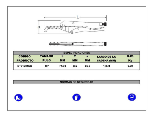 Imagen 2 de 9 de Alicate De Presión Hombresolo Con Cadena 19'' Sata 71701