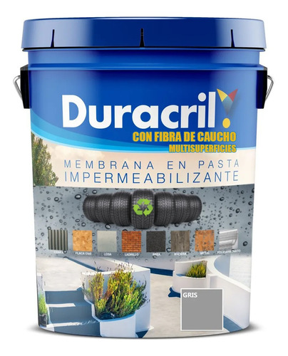 Membrana Duracril Con Fibra De Caucho Multisuperficies 4kg Gris Mate