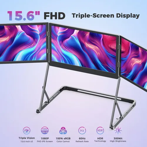 Sxtc Monitor Triplo Dobrável Portátil Ips Fhd 1080p De 15,6
