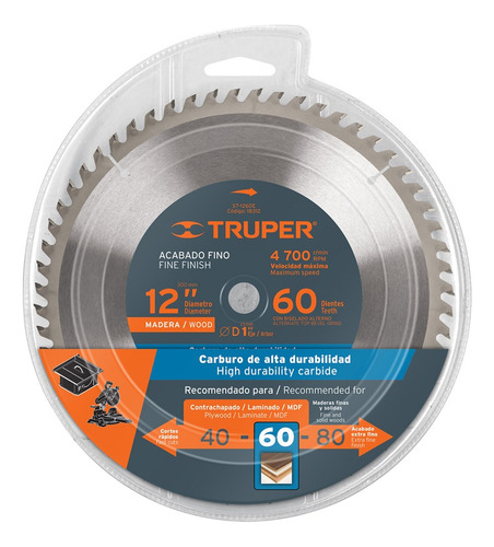 Disco Sierra Circular 12 X 1 60 D Para Madera Truper 18312