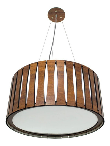 Lustre De Madeira Redondo Grande Imbuia 50cm Modelo Macauã 110v/220v