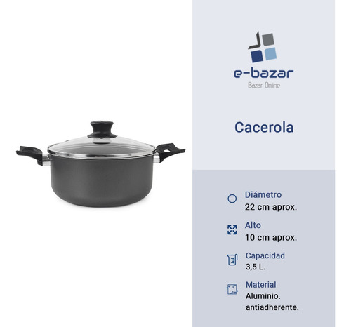 Cacerola Aluminio Antiadherente Panelux Magnific 22 Cm Grafito