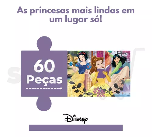 Puzzle Educativo 60 Peças Quebra Cabeça Princesas Disney