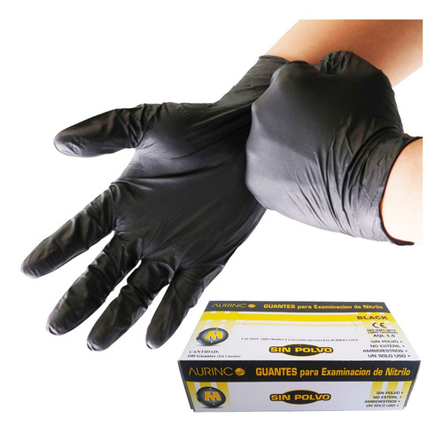 Guantes De Nitrilo S/ Polvo Negro X100 Unidads Descartables