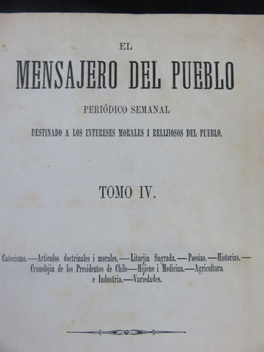 El Mensajero Del Pueblo Periódico Religioso Moral - 1873