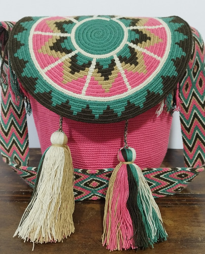 Mochila Wayuu Únicolor Tapa Original Grande