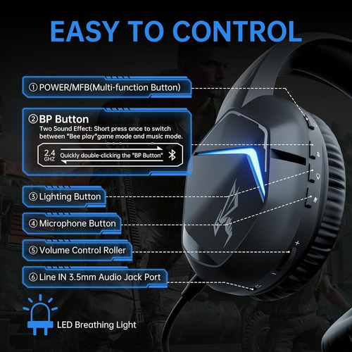 Somic Gs401pro Wireless Gaming Headset Com Microfone, Blueto