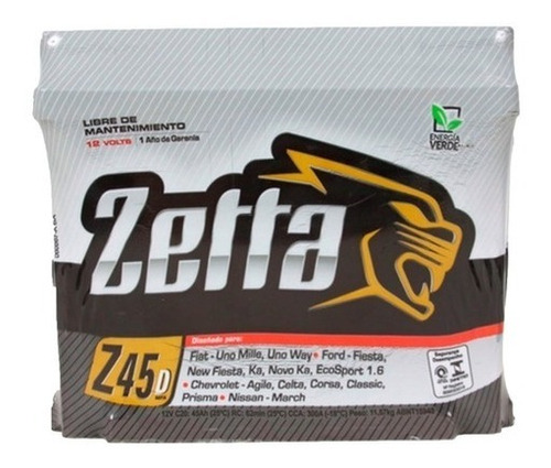 Bateria Zetta 12x45 40ah Ford Ka 1.3 Seguridad