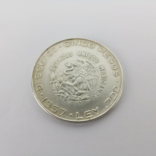 Moneda Plata 5 Pesos Hidalgo 1957 Estados Mexicanos Mirala 