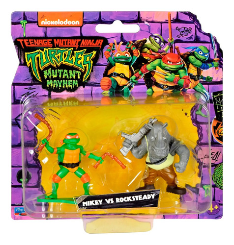  Mini Figuras Tortugas Ninja Nickelodeon X2 Mikey Vs Rocks