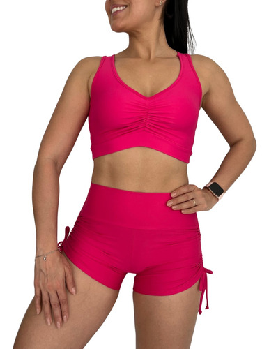 Kit 2 Bermuda E Top Fitness Neon Trend Verão Bloqueira