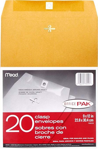 Sobres Mead 9x12 De Corchete, Pack Office 20 Count (76020)